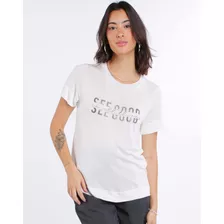 Camiseta Manga Curta Feminina Estampa Metalizada