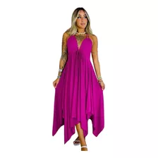 Vestido Pontas Tendência Festa Casual Moda Boho Chic Liso