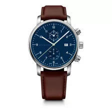 Wenger Reloj Urban Classic Chrono, Azul, 42 Mm Color De La Correa Café Color Del Bisel Plateado Color Del Fondo Azul