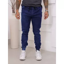 Calças Jogger Jeans Camuflada Masculina Com Punho Elástico