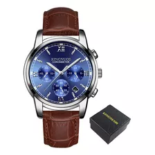 Reloj Kingnuos De Cuero Con Calendario Luminoso De Cuarzo