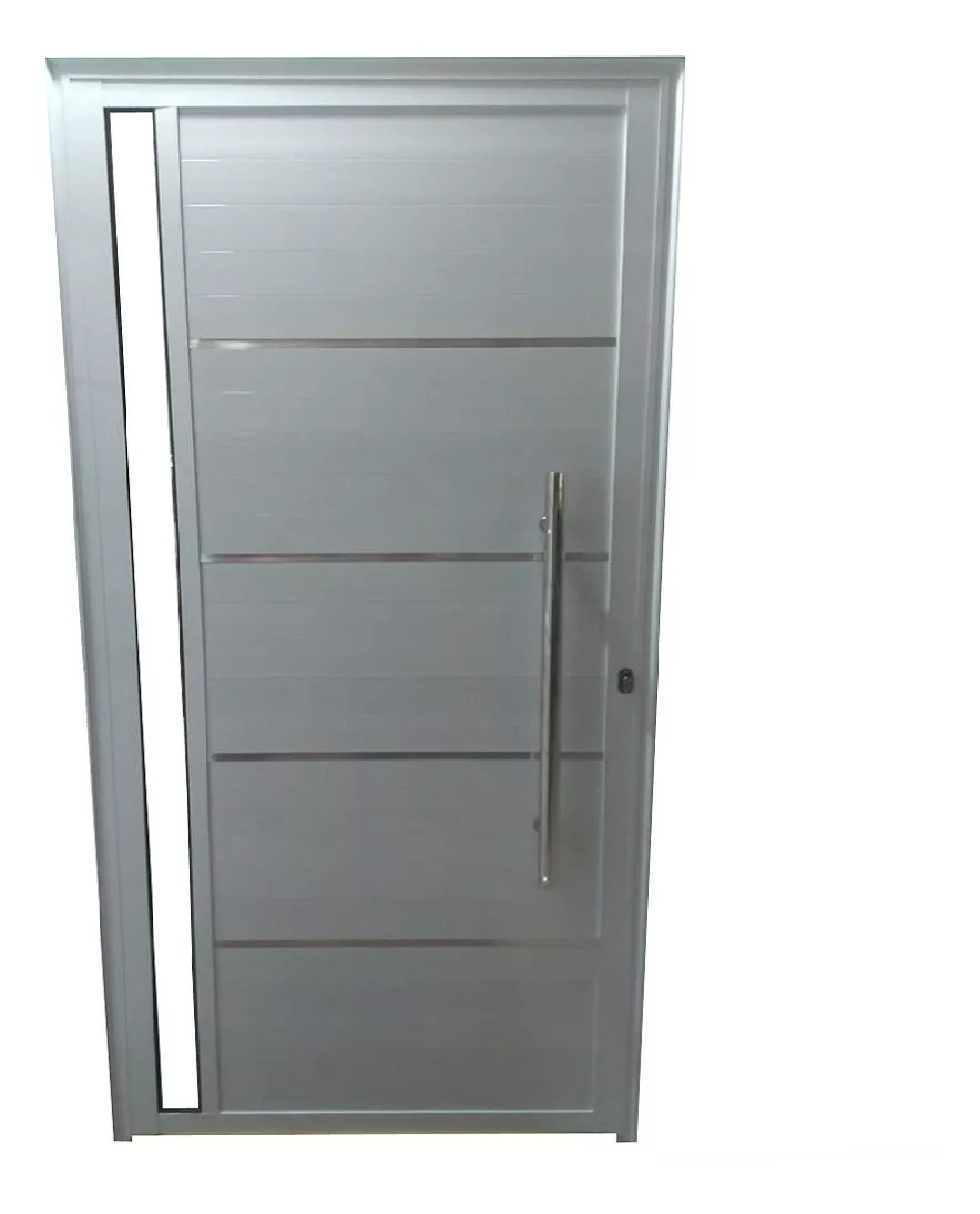 Porta De Aluminio Lambril 210 X 90 C/ Pux. Friso E Vidro L25