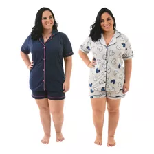 Kit 2 Pijamas Plus Size Feminino Baby Doll Americano Botões