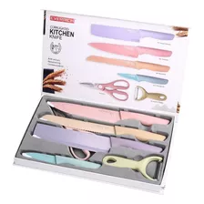 Kit De Facas Colorido Inox Com 6 Peças Aço Inoxidável