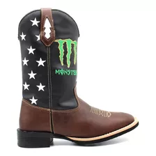 Bota Texana Masculina Monster Country Em Couro 