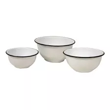Set X 3 Bowls Enlozados Blanco Con Negro.