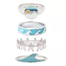 Set De Anillos Verano 4x1 Ola/mar/sol/estrella