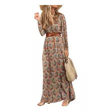 Vestido De Mujer Manga Larga Floral Maxi Vestido Largo Mujer