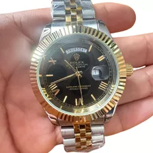 Relogio Rolex Masculino Day Date Misto Com Preto Com Data