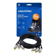 Cabo Rca X3 Reforçado Plug Blindado Em Metal De 3 Metros