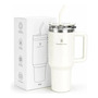 Copo Térmico Gigante 1,2l Inox Com Tampa E Inox Canudo Cor Branco Cor Pura / Material Fosco