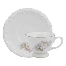 Xícara De Café 70ml Vitória Filete Prata Porcelana Schmidt Cor Branco