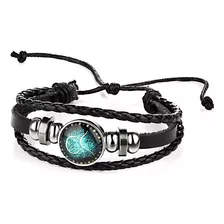 Pulsera Del Zodíaco Tauro Cuero Y Metal Calidad Premium