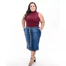 Saia Jeans Moda Plus Size Com Elastano G1 Ao G4