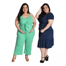 Kit 2 Peças Gestante Macacão E Vestido Plus Size 1778-1742