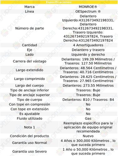 4 Amortiguadores Gas Oespectrum Saturn Outlook 07-10 Monroe Foto 3