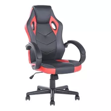 Silla De Escritorio Furniturer Linton Gamer Ergonómica Negra Y Roja Con Tapizado De Cuero Sintético