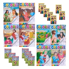 10 Livrinhos Infantil Colorir Biblico 10 Cxs Mini Giz Cera