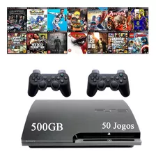 Sony Playstation 3 Super Slim 500gb Standard + 2 Controle + 50 Jogos + God Of War + The Last Of Us + Fifa