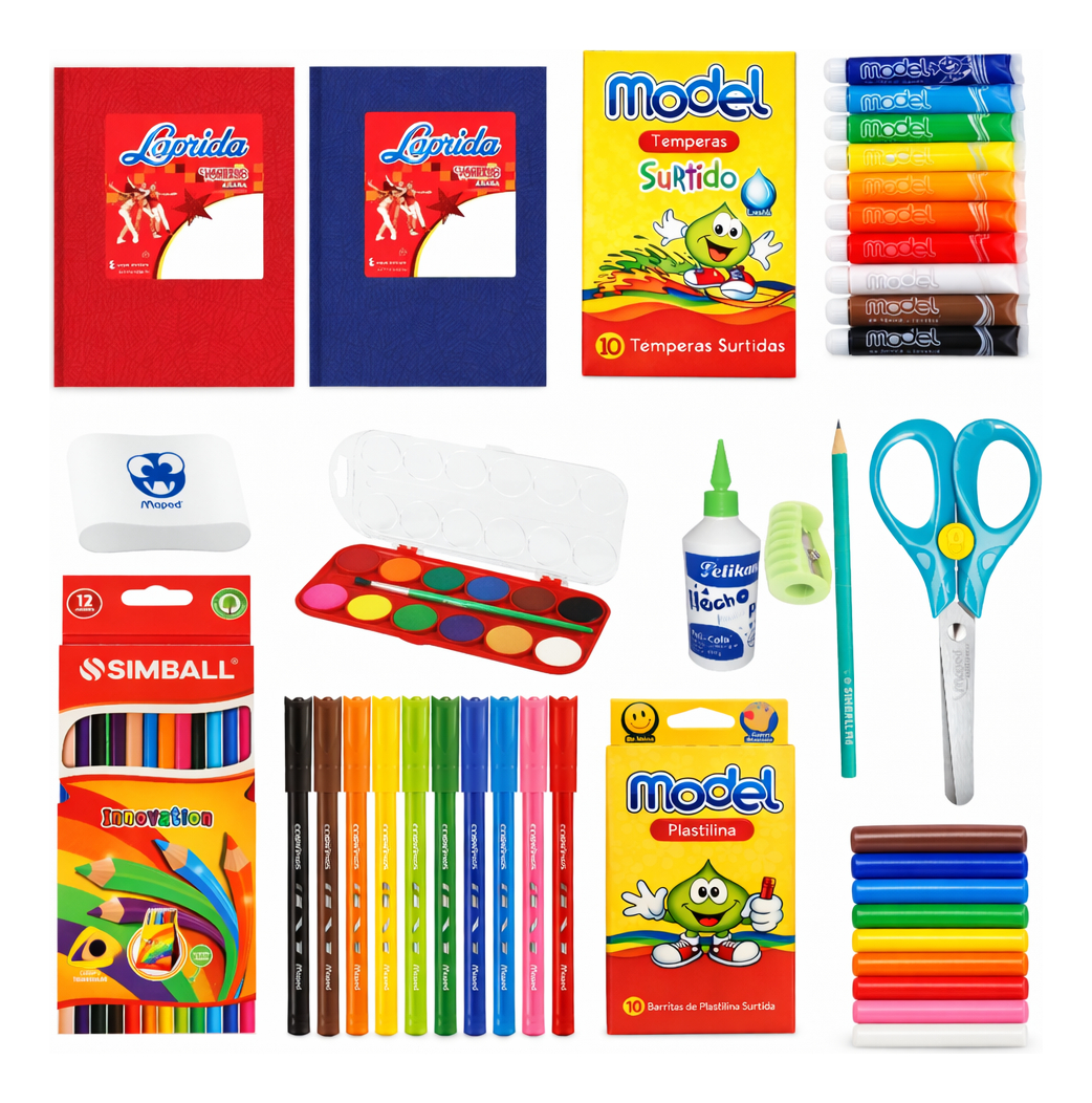 Kit Escolar Jardin Utiles + Cuadernos Tempera Tijera Lapices