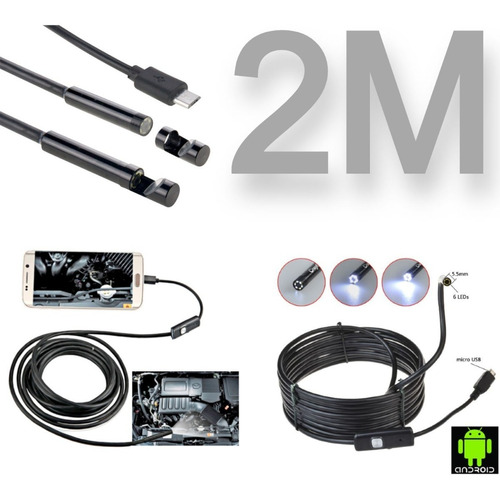 Camera Inspeção Sonda Endoscópica Android Pc Usb 2m