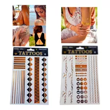 10 Cartelas Tatuagem Feminina Temporaria Metalizada Dourada