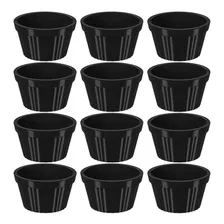 Conjunto 12 Ramekins Pretos Canelados 90ml Potes Bowls Peque