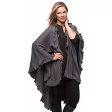 Stylesilove Ruffle Trim Knit Poncho-como