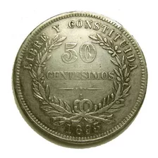 Uruguay Antigua 50 Cents. 1893 Plata Con Error 93 Sobre 77
