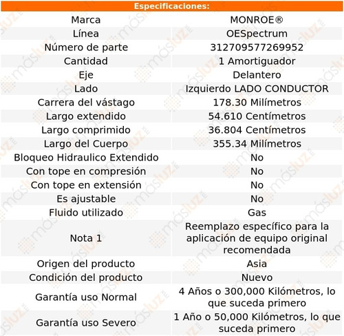 (1) Amortiguador Oespectrum Gas Conductor Del Sportage 11/16 Foto 3