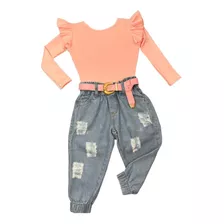 Conjunto Feminino Infantil Moda Inverno Body E Calça Jogger