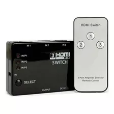 Hub Switch Hdmi 3 Portas Seletor Tv 3x1 C/ Controle 3d