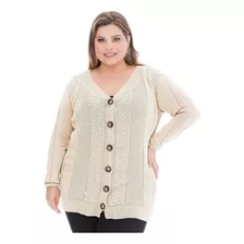 Blusa Casaco De Frio Botão Ponto Colmeia Plus Size Inverno18