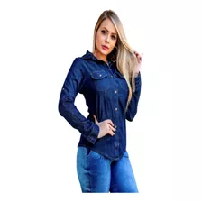 Camisa Feminina Botões Jeans Manga Longa Ref: Kj