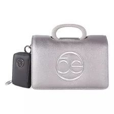 Bolsa Briefcase Cloe Para Mujer Look Metálico Con Monedero Color Inox