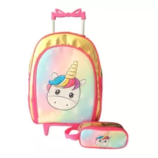 Mochila Unicornio Rodinhas + Estojo De Lapis Tie Dye