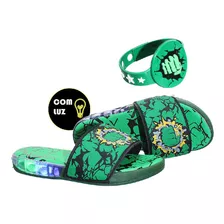 Chinelo Sandalia Led Brilha Pisca Menino Verde Barato