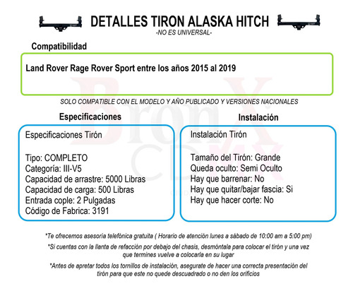 Tiron Jalon Remolque Land Rover Rage Rover St 15-19 Alaska Foto 8