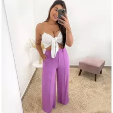 Calça Social Wide Leg Tendência Cintura Alta Moda Plus Size