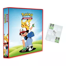 Álbum Pasta Fichário Pokemon + 10 Folhas Ash E Pikachu