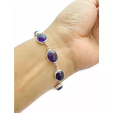 Pulsera O Pulso De Cuarzo Amatista En Plata Fina De Ley .925