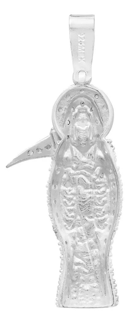 Dije Santa Muerte Plata Ley 925 con Zirconia Transparente Joyería Religiosa - Imagen 1