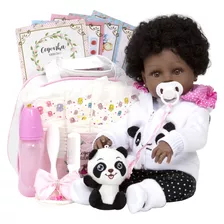 Bebe Reborn Negra Princesa Pandinha Linda Com Kit 21 Itens