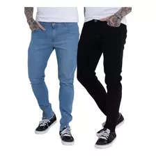Kit 2 Calças Jeans Masculina Skinny Premium Azul+black Vip