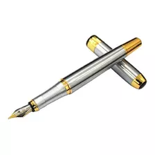 Pluma Fuente Marca Jinhao 250 Acero Con Vivos Dorados