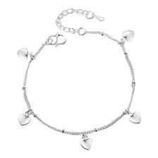 Pulsera Con Dijes De Corazones Y Bolitas De Plata Ley 925.