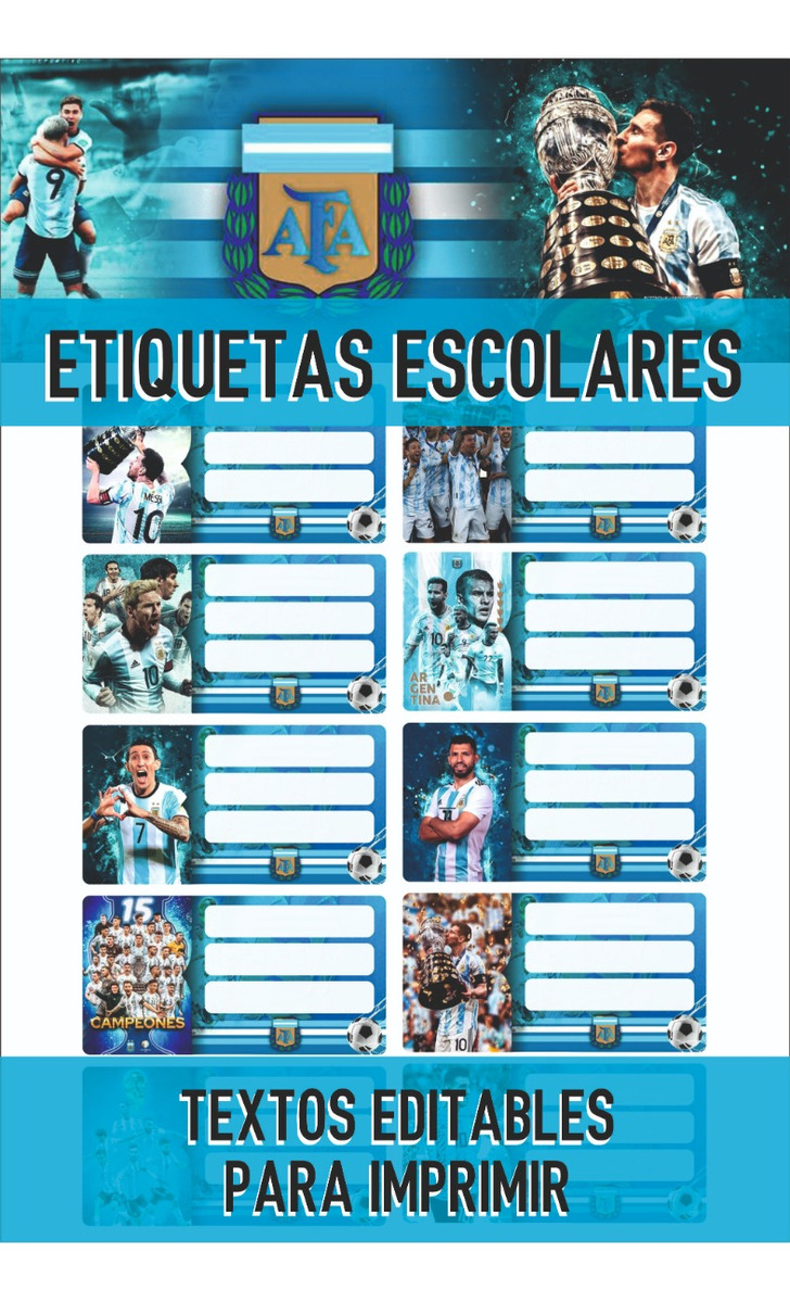 Messi Argentina Kit Imprimible Etiquetas Escolares Editable