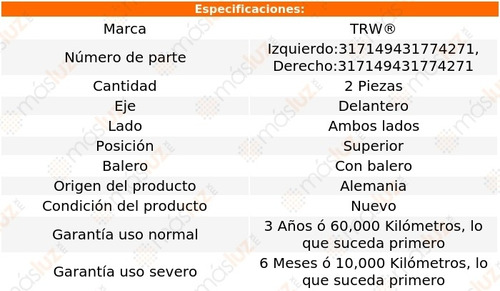 2- Bases Amortiguador Delanteras Sup Intrigue 1998/2002 Trw Foto 2