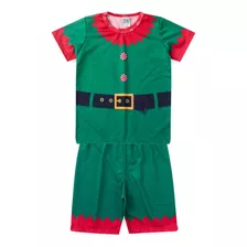 Conjunto Infantil Fantasia De Natal Verde Duende 4 Anos