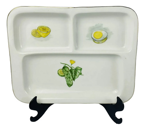 Travessa Petisqueira Vintage Steatita Com Divisórias 28cm Branco 1